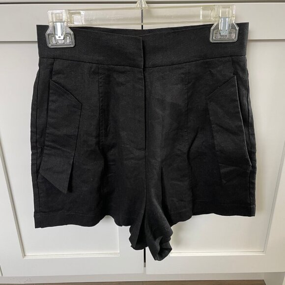 Deluc Vieru Hi Waisted Linen Blend Shorts w Front Flap Pockets Black Sz S NWT - Picture 2 of 10